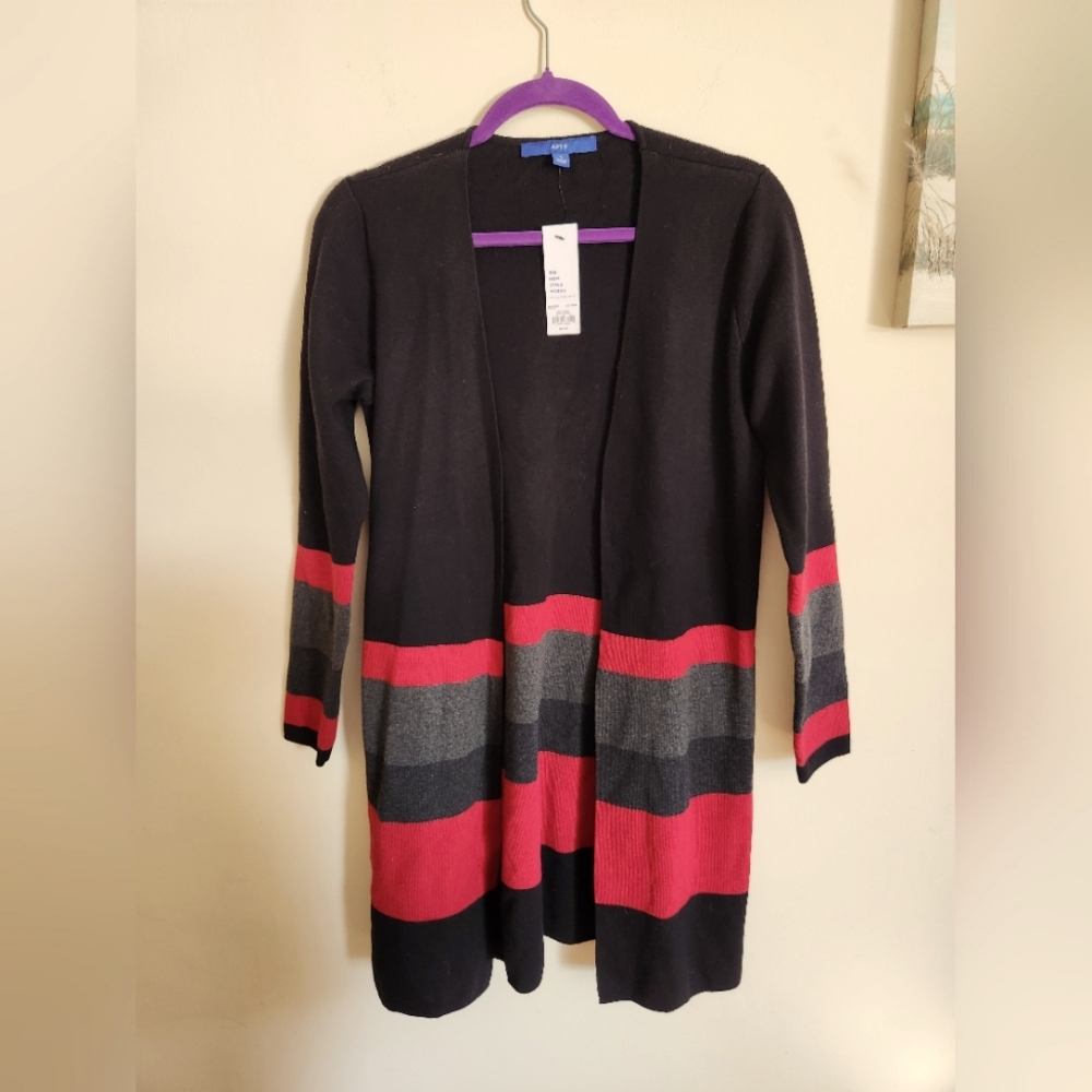 Apt.9 open cardigan sweater black red grey  small NWT